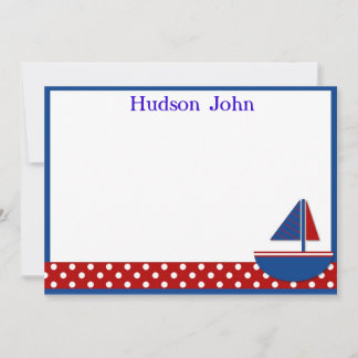 Boys Sailboat Stationery/Vielen Dank Hinweis Mitteilungskarte