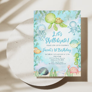 Boy's Shellebrate Sea Turtle Under Sea Birthday Einladung
