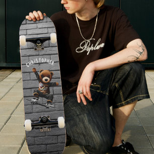 Boys Skateboard Teddy Bear Brick Nom du mur