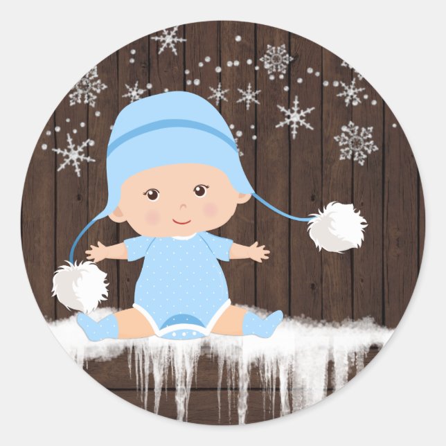 Boys Snowflake Baby Shower Stickers (Vorderseite)