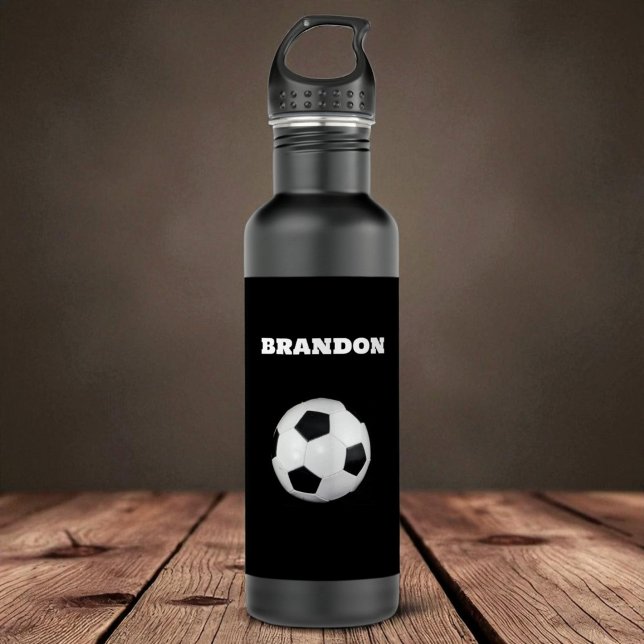 Boys Soccer Ball Black Stylish Individuelle Name K Edelstahlflasche (Von Creator hochgeladen)