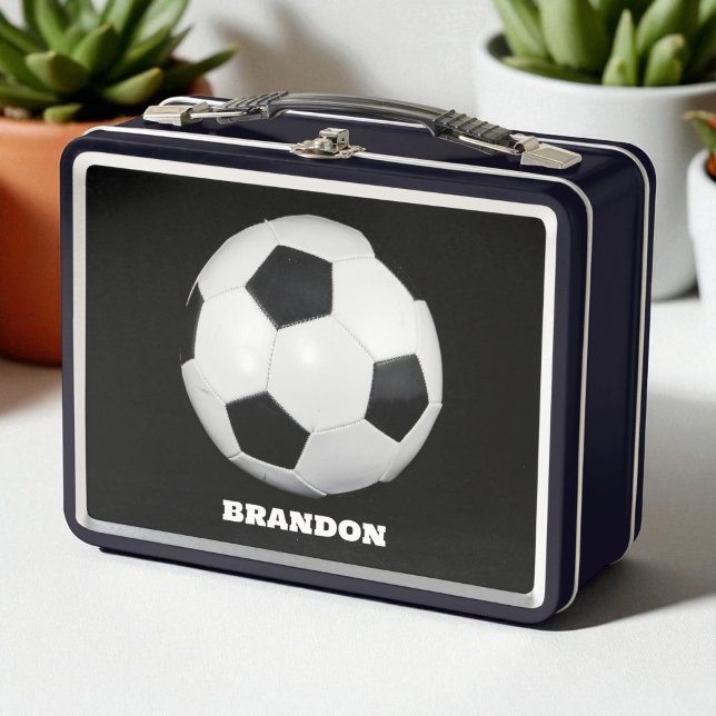 Boys Soccer Ball Black Stylish Individuelle Name K Metall Brotdose (Von Creator hochgeladen)