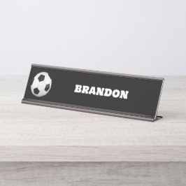 Boys Soccer Ball Black Stylish Individuelle Name K Schreibtischnamensplakette