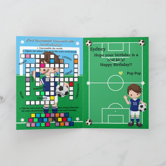 Boys Soccer Secret Message Happy Birthday Karte (Innenseite)