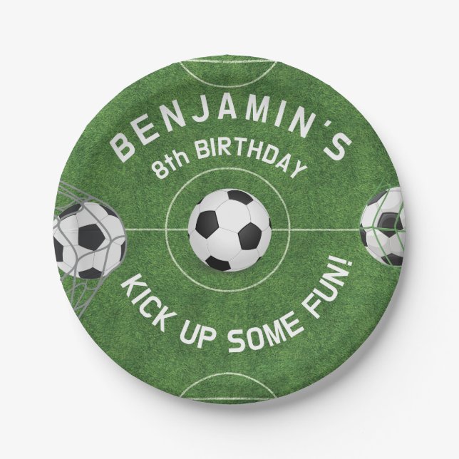 Boys Soccer Sports Geburtstag Pappteller (Vorderseite)