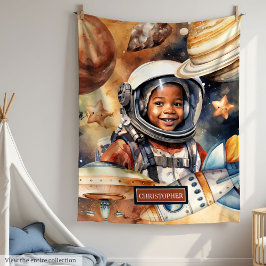 Boys Space Blanket Astronaut Aquarell Design Fleecedecke