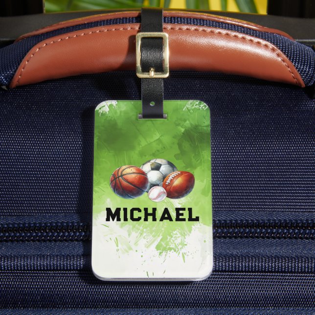 Boys Sports Balls School Bag Gepäckanhänger (Vorderseite Insitu 2)