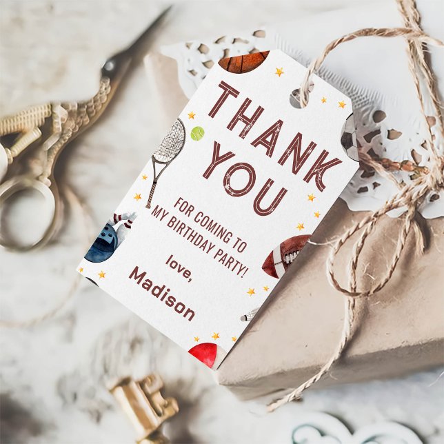 Boys Sports Danke Kindergeburtstag Geschenkanhänger (Von Creator hochgeladen)