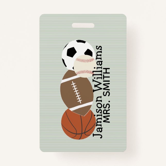Boys Sports Green Strip Wasserdichte Labels Ausweis (Vorderseite)