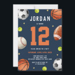 Boys Sports Theme Navy Orange Geburtstagsparty Einladung<br><div class="desc">Mehr Spaß Thema Geburtstag Einladungen Themen im Kleinen Bayleigh Store!</div>