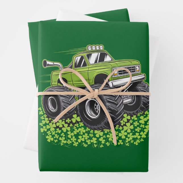 Boys St Patricks Day Kleinkind Lucky Monster Truck Geschenkpapier Set (Beispiel)