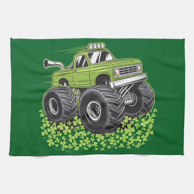 Boys St Patricks Day Kleinkind Lucky Monster Truck Geschirrtuch (Horizontal)