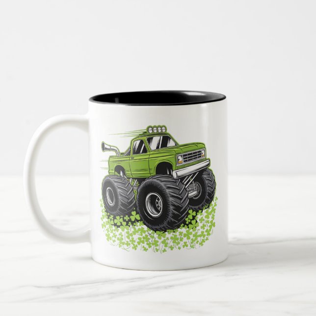 Boys St Patricks Day Kleinkind Lucky Monster Truck Zweifarbige Tasse (Links)
