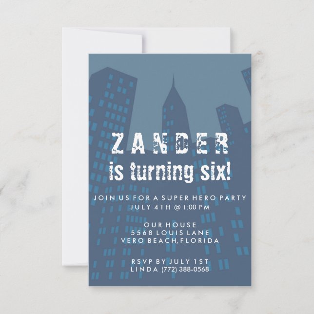 Boys Super Hero City Anniversaire Fête Invitation (Devant)