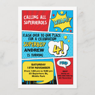 Boys Superhero 4. Geburtstag Einladung