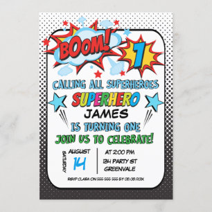Boys Superhero Einladung zum 1. Geburtstag
