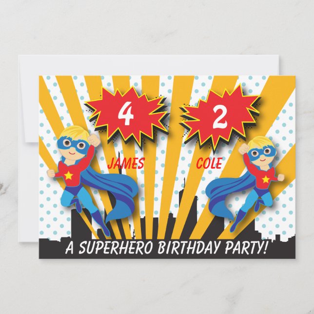 Boys Superhero Einladung zum Geburtstag (Vorderseite)