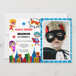 Boys Superhero Foto Geburtstagsparty Einladung