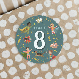 Boys Superhero Kinder alt Geburtstag Runder Aufkleber