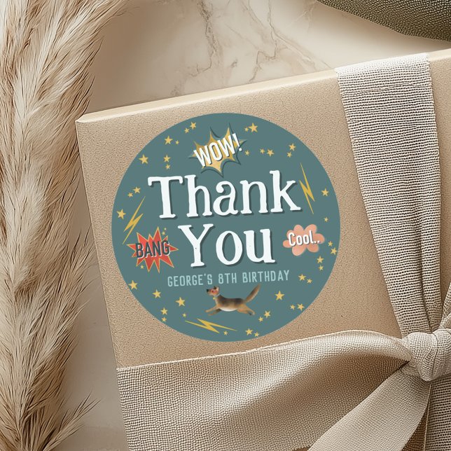 Boys Superhero Kindergeburtstag Gevor Runder Aufkleber (Von Creator hochgeladen)