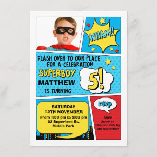 Boys Superhero Photo 5Anniversaire Invitation