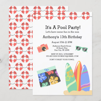 Boys Teen Pool Party Geburtstag Einladung