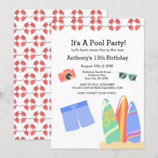 Boys Teen Pool Party Geburtstag Einladung