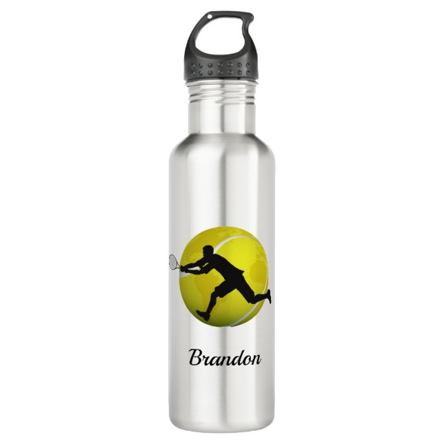 Boys Tennis Planet Ball & Player sein Name Kinder Edelstahlflasche (Vorderseite)
