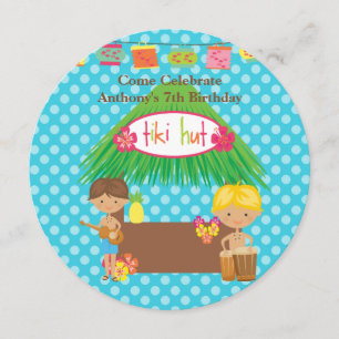 Boys Tiki Hut Round Luau Geburtstagseinladung Einladung