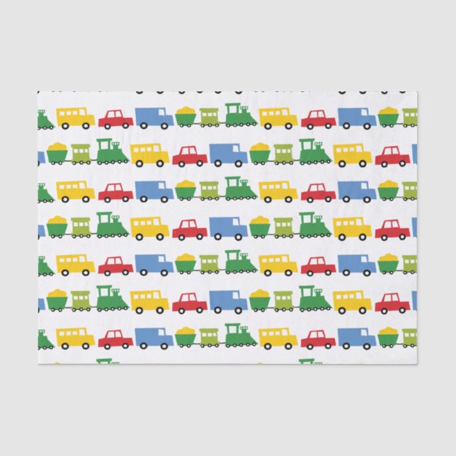 Boys Toys farbenfrohe Transport Kinderpartei Seidenpapier (Vorderseite)
