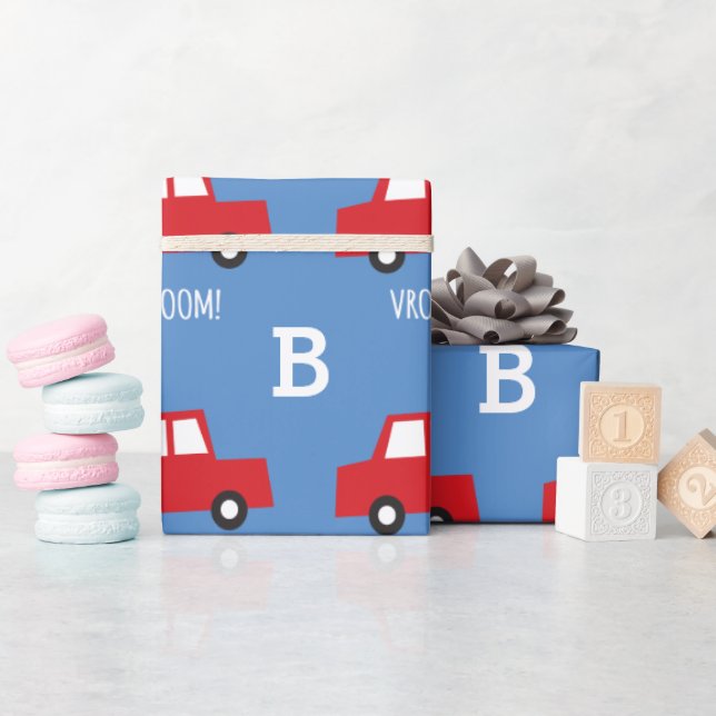 Boys Toys Transport Niedlich Red Car Monogram Birt Geschenkpapier (Babyparty)