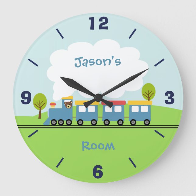 Boys Train Wall Clock Große Wanduhr (Vorderseite)