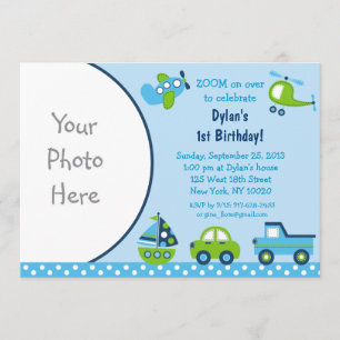 Boys Transportation Photo Invitations d'anniversai