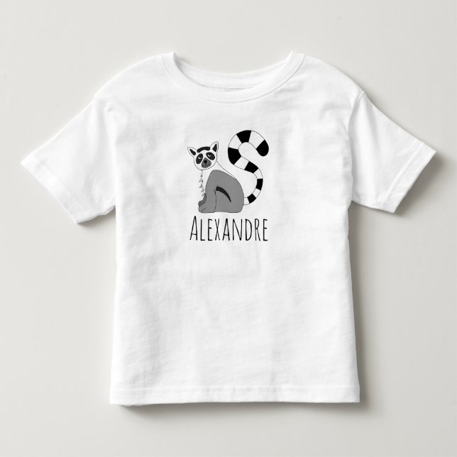 Boys Trendy Niedlich Dschungel Lemur und Name Kleinkind T-shirt (Vorderseite)