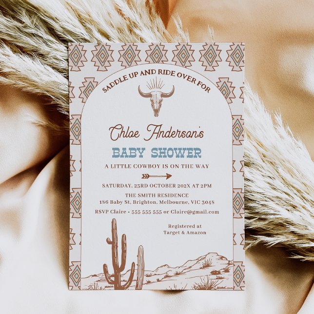 Boys Tribal Boho Arch Rodeo Western Kinderdusche Einladung (Boys Rodeo Baby Shower Invitation, Cowboy Baby Shower Invitation, Western Wild West Tribal Pattern)