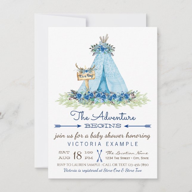 Boys Tribal Boho TeePee Baby Shower Invitations (Devant)