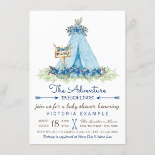 Boys Tribal Boho TeePee Baby Shower Invitations