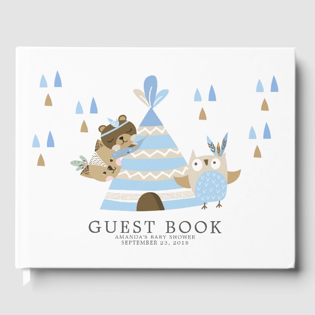 Boys Tribal Woodland Babydusche Gästebuch (Vorderseite)