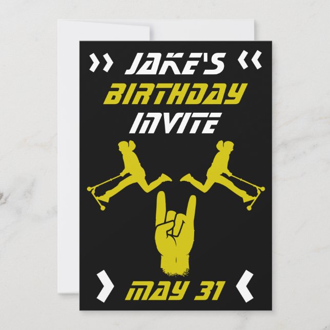 Boys Trick Scooter Birthday Einladung (Vorderseite)