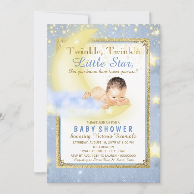 Boys Twinkle Twinkle Little Star Baby Dusche Einladung (Vorderseite)
