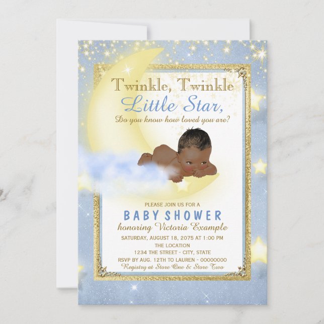 Boys Twinkle Twinkle Little Star Baby Dusche Einladung (Vorderseite)