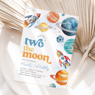 "Boy's Two the Moon Rocket Birthday Invite" Einladung