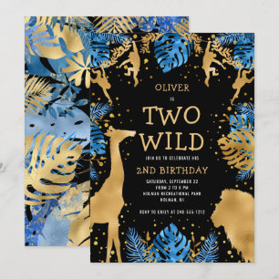 Boys Two Wild 2. Geburtstag Blue Black Safari Einladung