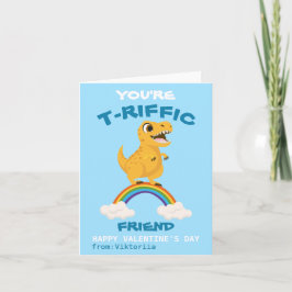 Boys Valentine's Day Blue Dinosaurier t-rex Regenb Feiertagskarte