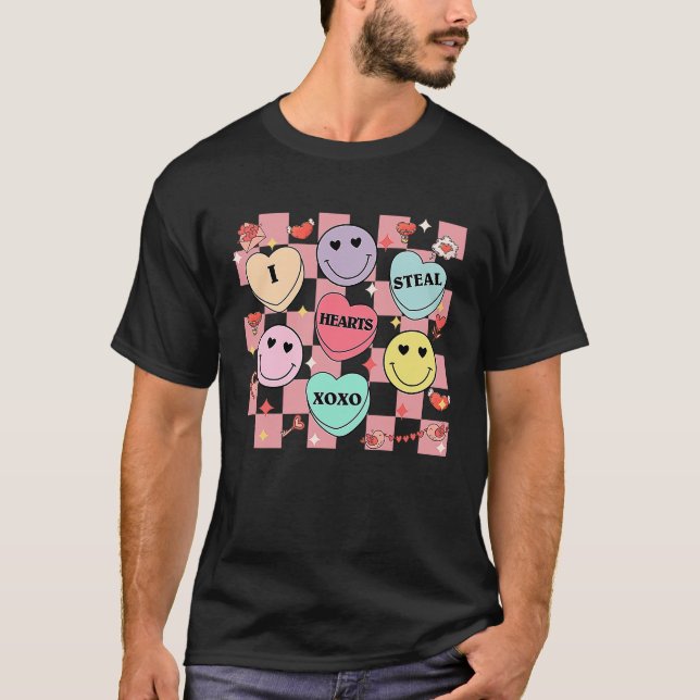 Boys Valentines Day I Steal Hearts Happy Face Cand T-Shirt (Vorderseite)