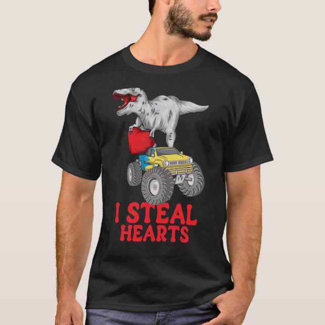 Boys Valentines Day Kids Dinosaur rex I Steal Hear T-Shirt (Vorderseite)