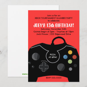 BOYS VIDEO GAME SLUMBER PARTY INVITE RED EINLADUNG