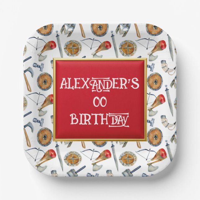 Boys viking birthday age 1 - 7 pappteller (Vorderseite)