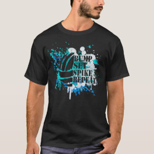 Boys Volleyball Paint Spritzer Bump Set Spike Repe T-Shirt
