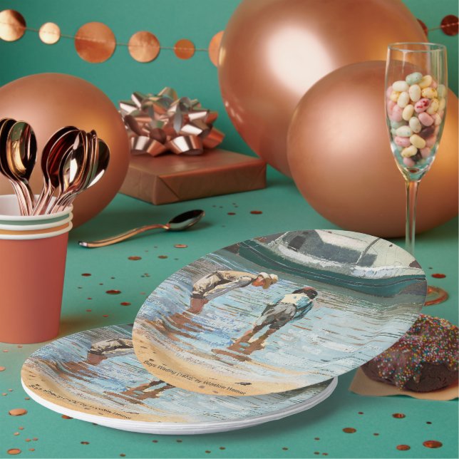 Boys Wading (1873) von Winslow Homer Pappteller (Multi)